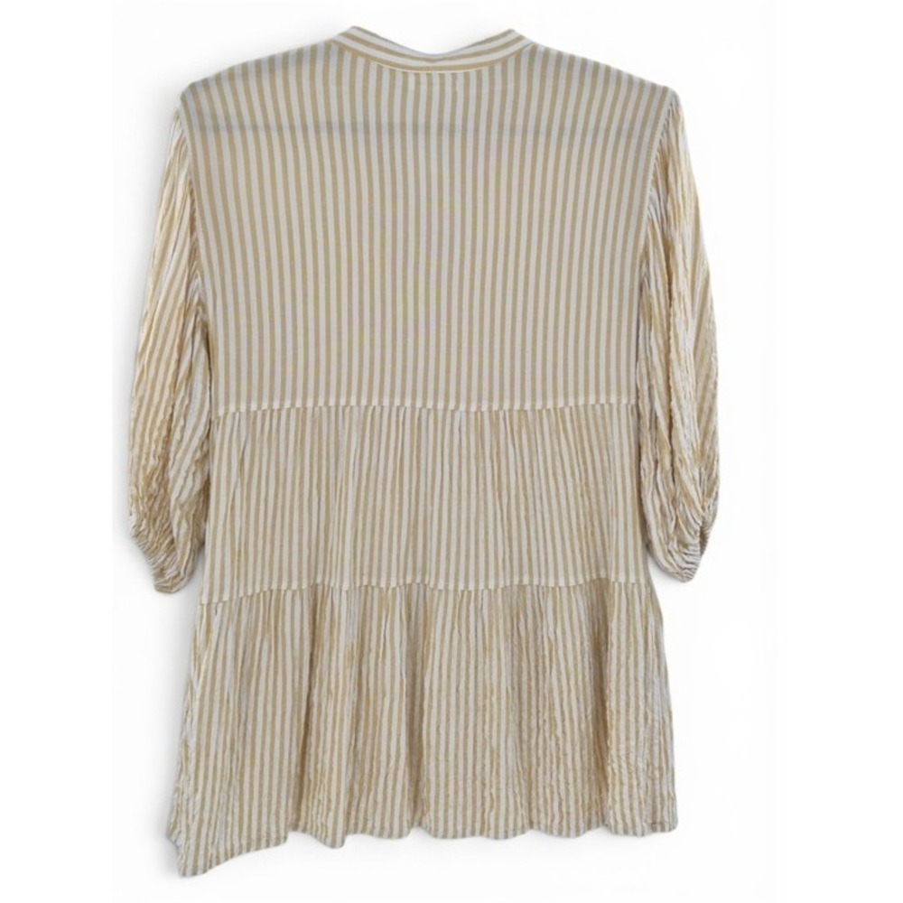 Max Studio Yellow White Striped Tiered Mini Shirt Dress Med Lagenlook Babydoll - Picture 7 of 14